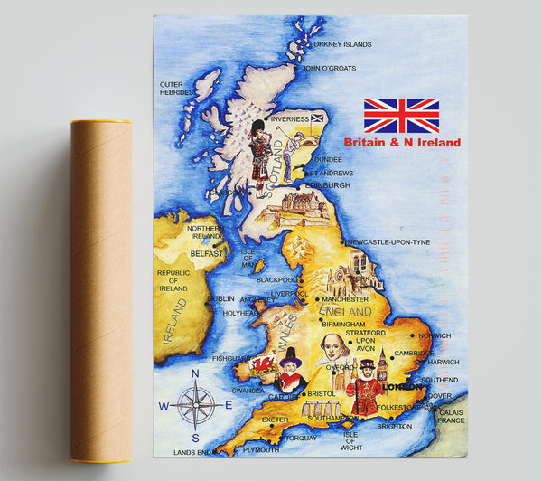 Monuments Of England Map Poster