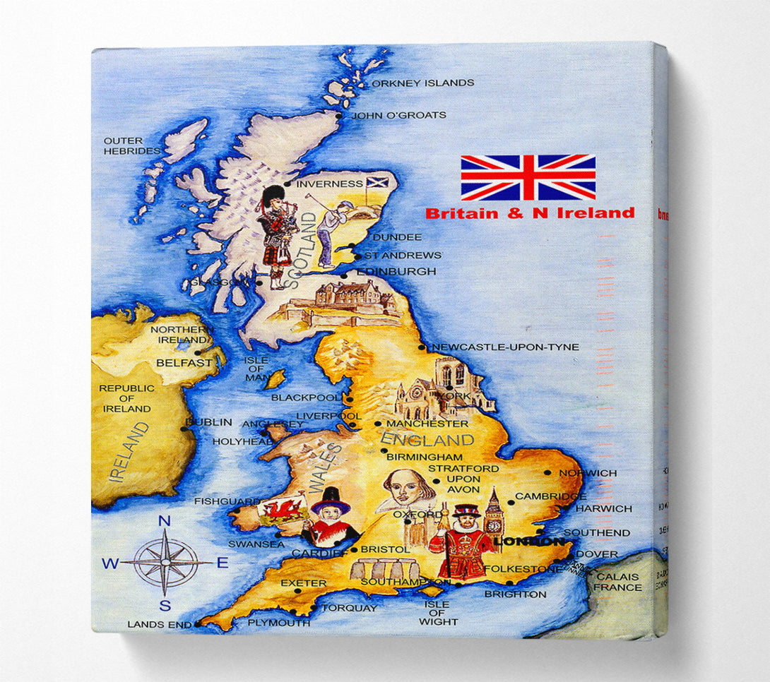  A Canvas Print of Monuments Of England Map Canvas Wall Art