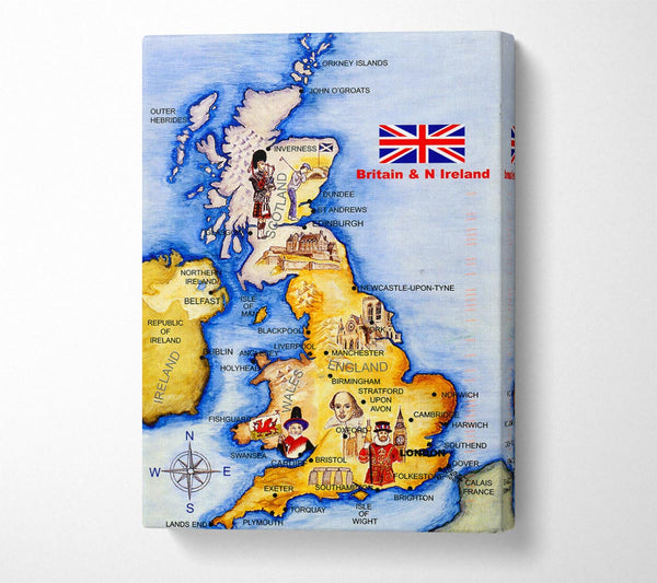  A Canvas Print of Monuments Of England Map Canvas Wall Art