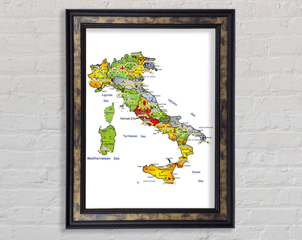Travel Map Of Italy Framed Print