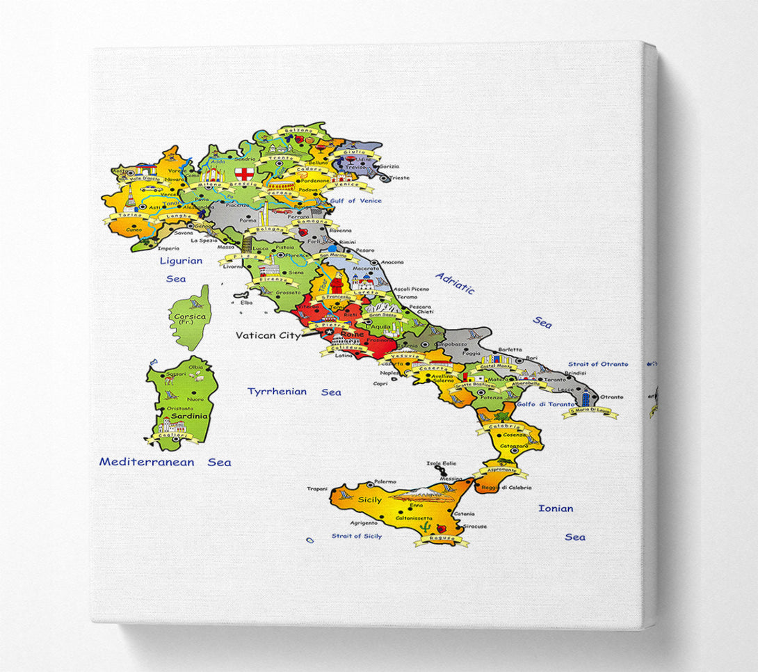  A Canvas Print of Travel Map Of Italy Canvas Print