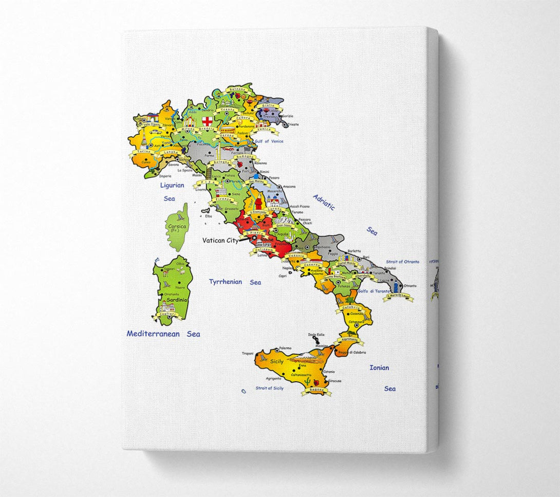  A Canvas Print of Travel Map Of Italy Canvas Print