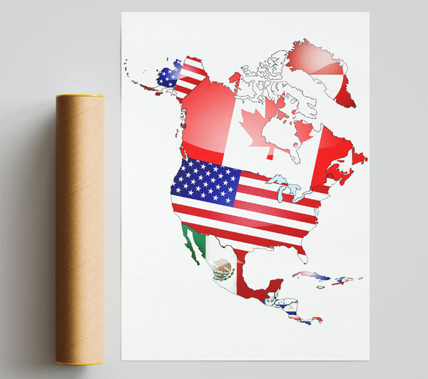 North America Flag Map Giclee Print
