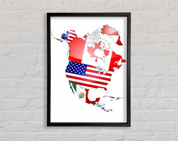 North America Flag Map Framed Print