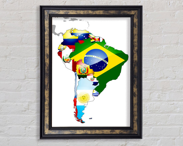 South America Flag Map Framed Print