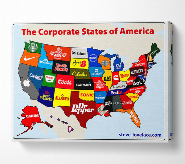  A Canvas Print of United Corporations Of America Map Canvas Print