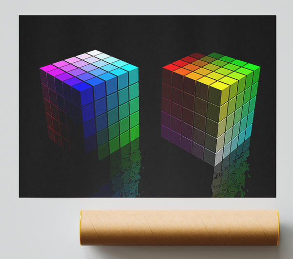 Colourful Cubes Black Giclee Print