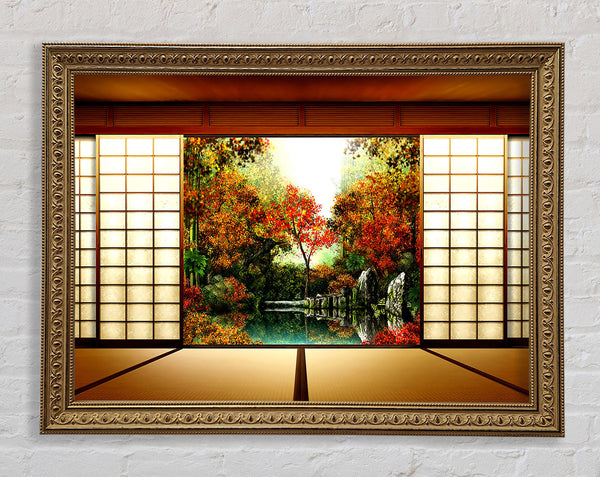 Japanese Garden From Inside Framed Print