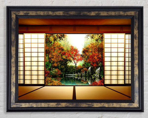 Japanese Garden From Inside Framed Print