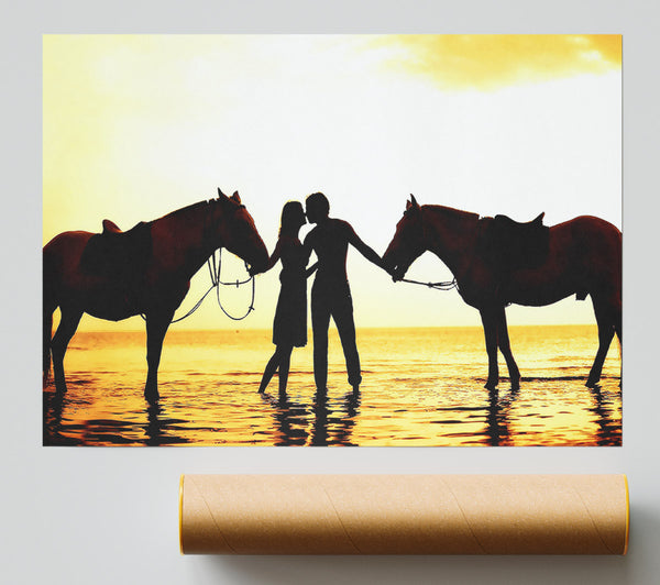 Riding Horses On The Beach Print