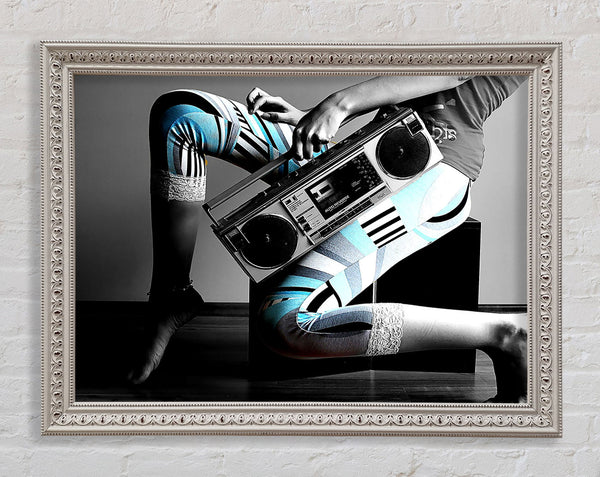 Girl And Tape Recorder Framed Print