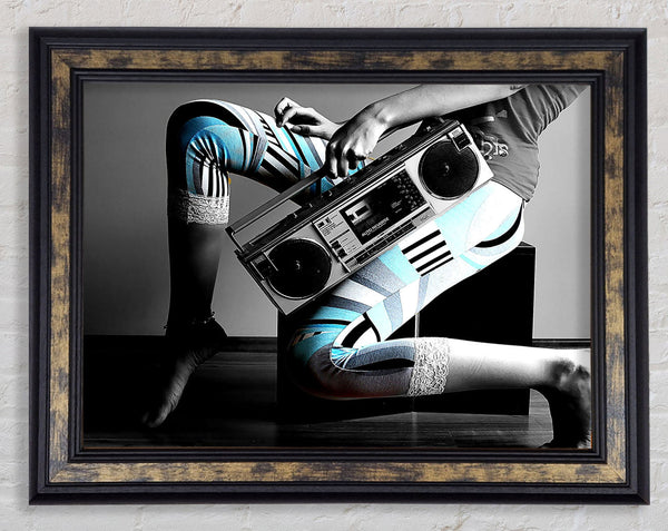 Girl And Tape Recorder Framed Print
