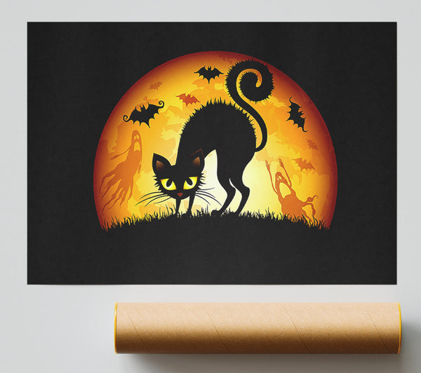 Halloween Cats Bats Giclee Print