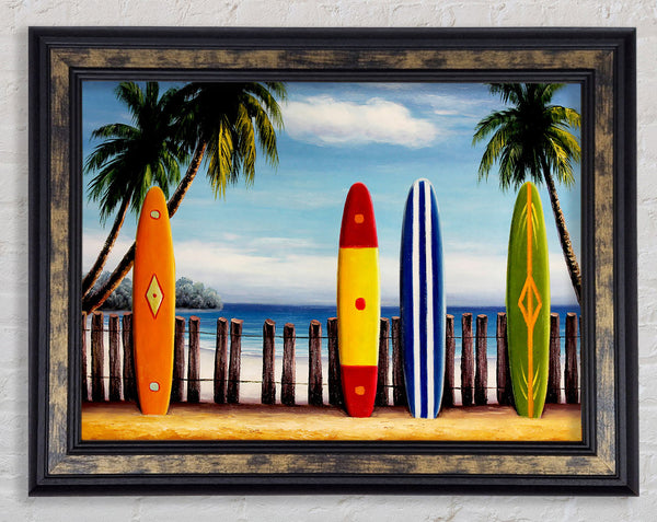Surfboards On The Fence Framed Print