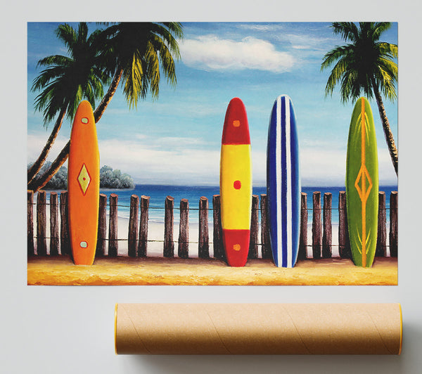 Surfboards On The Fence Giclee Print