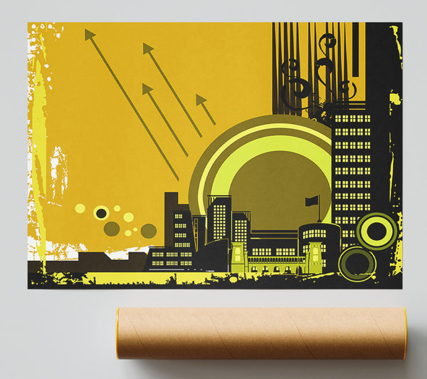 Contemporary City Sun Yellow Poster