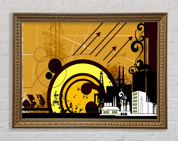 Contemporary City Sun Brown Framed Print