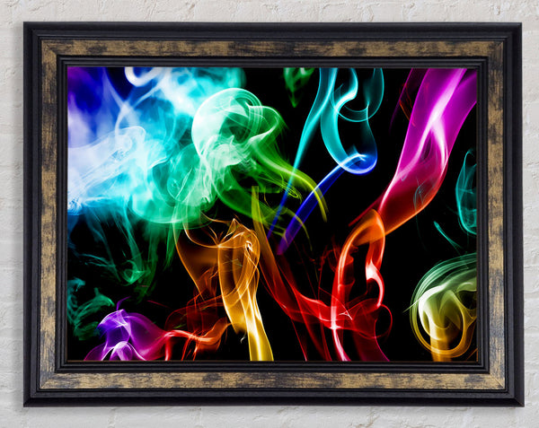 Mulit-Coloured Smoke On Black Framed Print