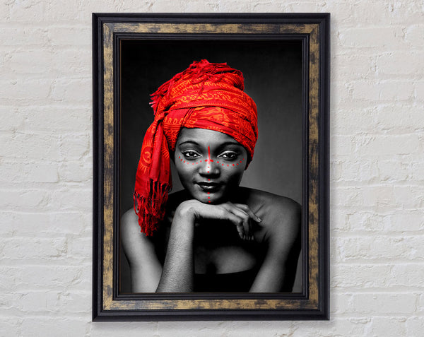 Tribal Elegance B n W Red Framed Print