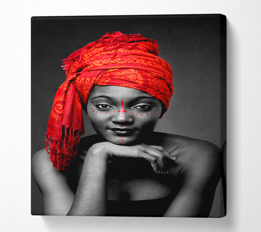  A Canvas Print of Tribal Elegance B n W Red Canvas Wall Art
