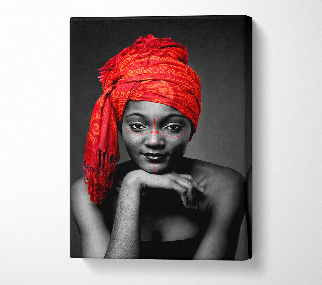  A Canvas Print of Tribal Elegance B n W Red Canvas Wall Art