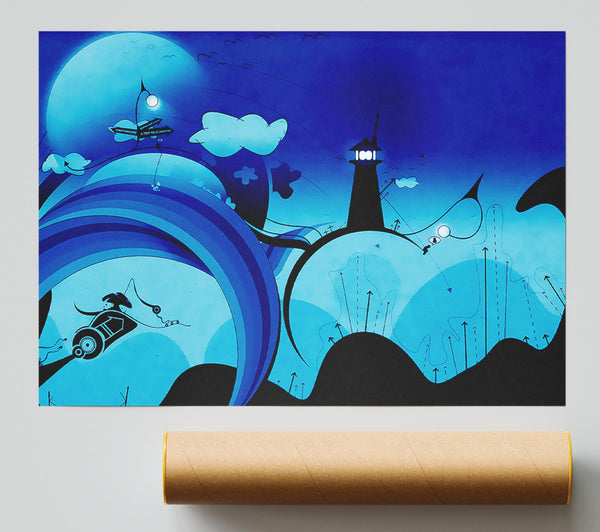 Magical Blue Lighthouse Print