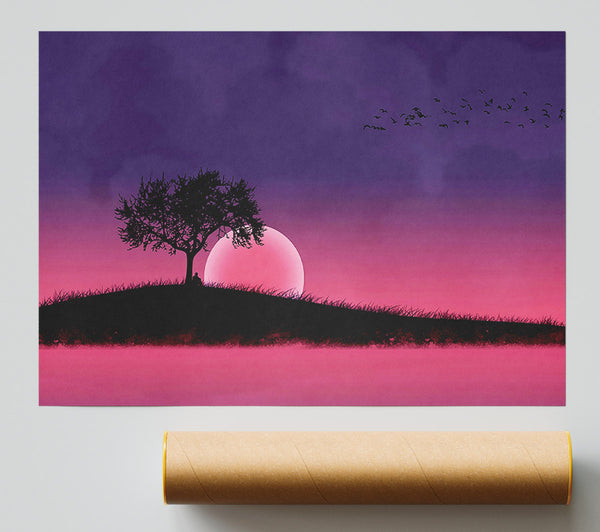 Pink Moonlit River Print