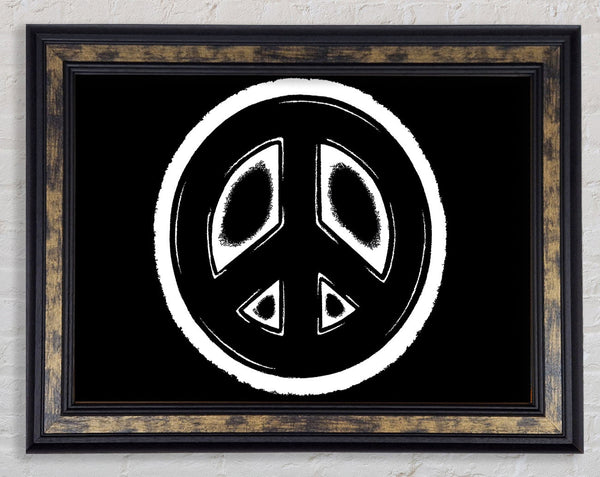 Peace Sign White On Black Framed Print