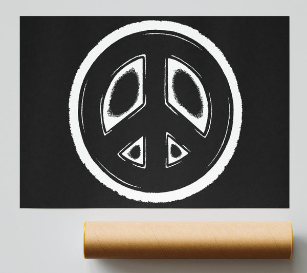 Peace Sign White On Black Print