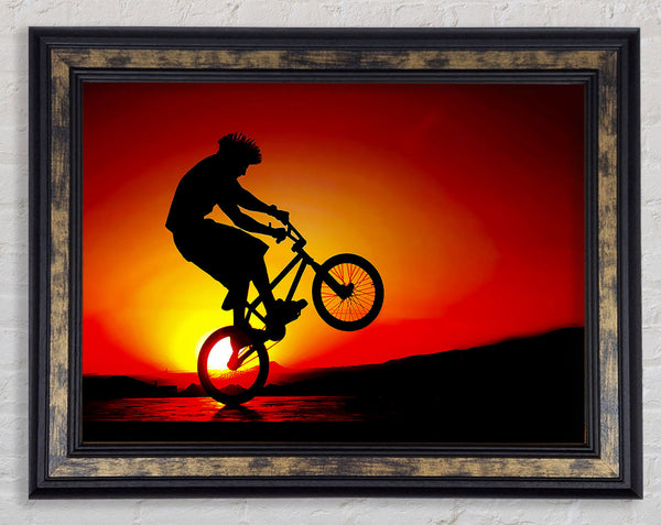 Bmx Back Wheelie In Red Sunlight Framed Print