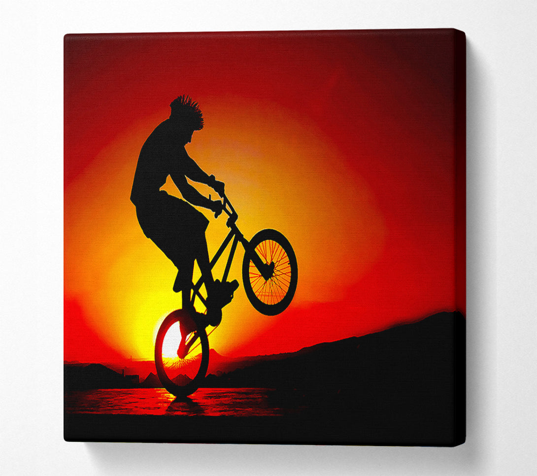  A Canvas Print of Bmx Back Wheelie In Red Sunlight Canvas Art