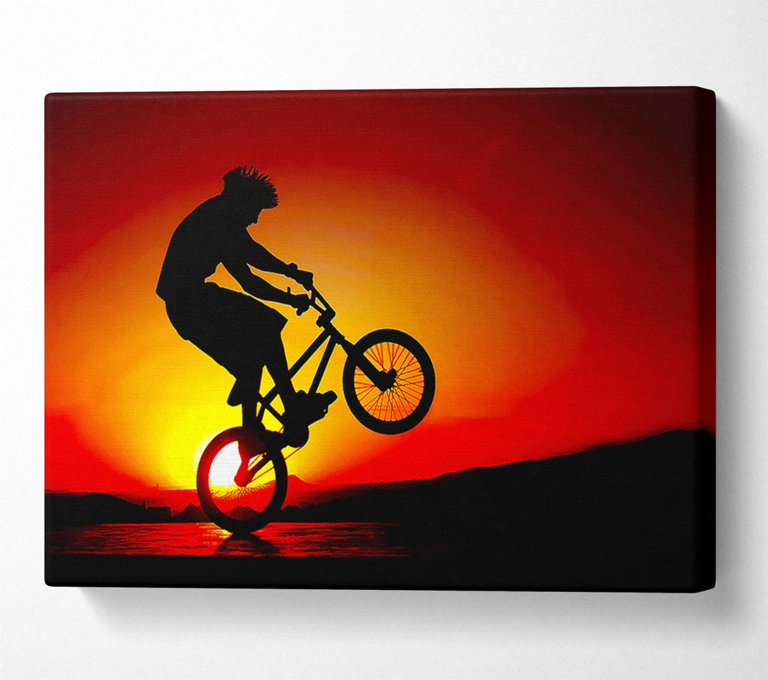  A Canvas Print of Bmx Back Wheelie In Red Sunlight Canvas Art