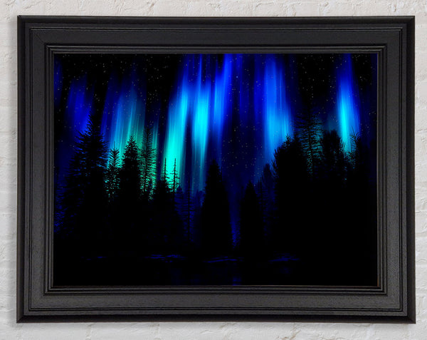 Blue Northern Lights Through The Forest Framed Print