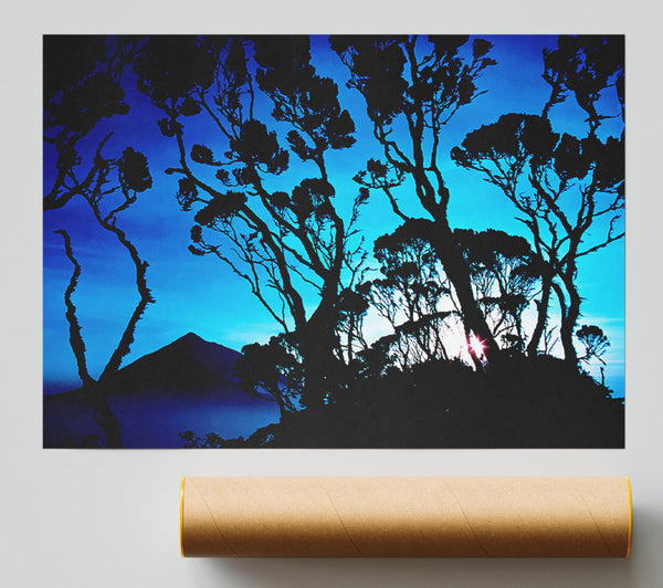 Distant Mountain View Blue Poster