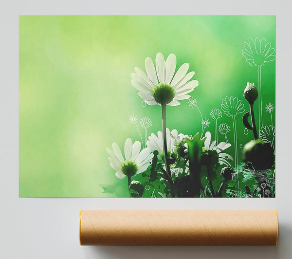 Green Daisy Garden Print