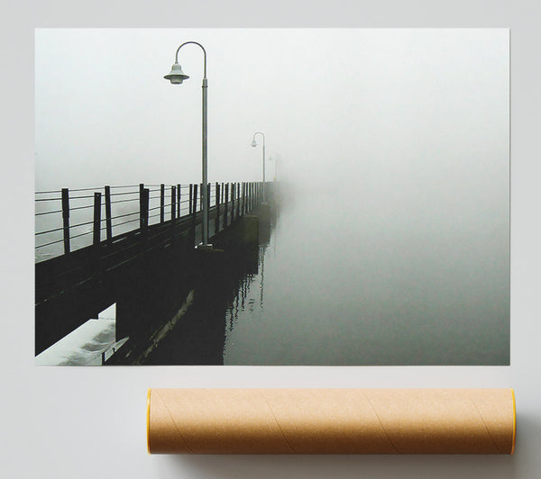 Misty Ocean Pier Poster