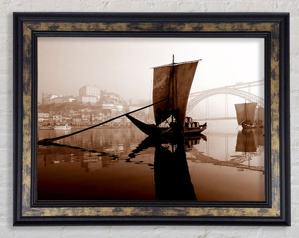 Sydney Harbour Retro Ship Framed Print