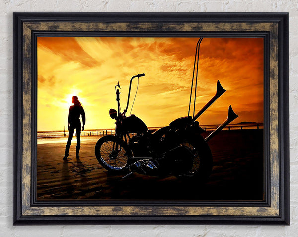 Harley Davidson Sunset Framed Print