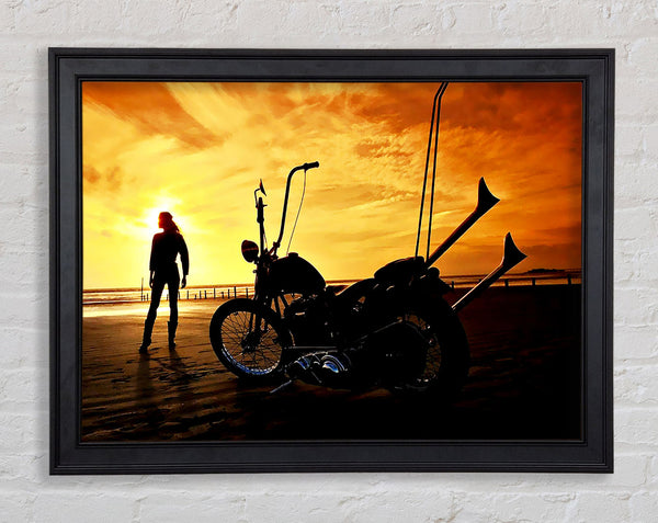 Harley Davidson Sunset Framed Print