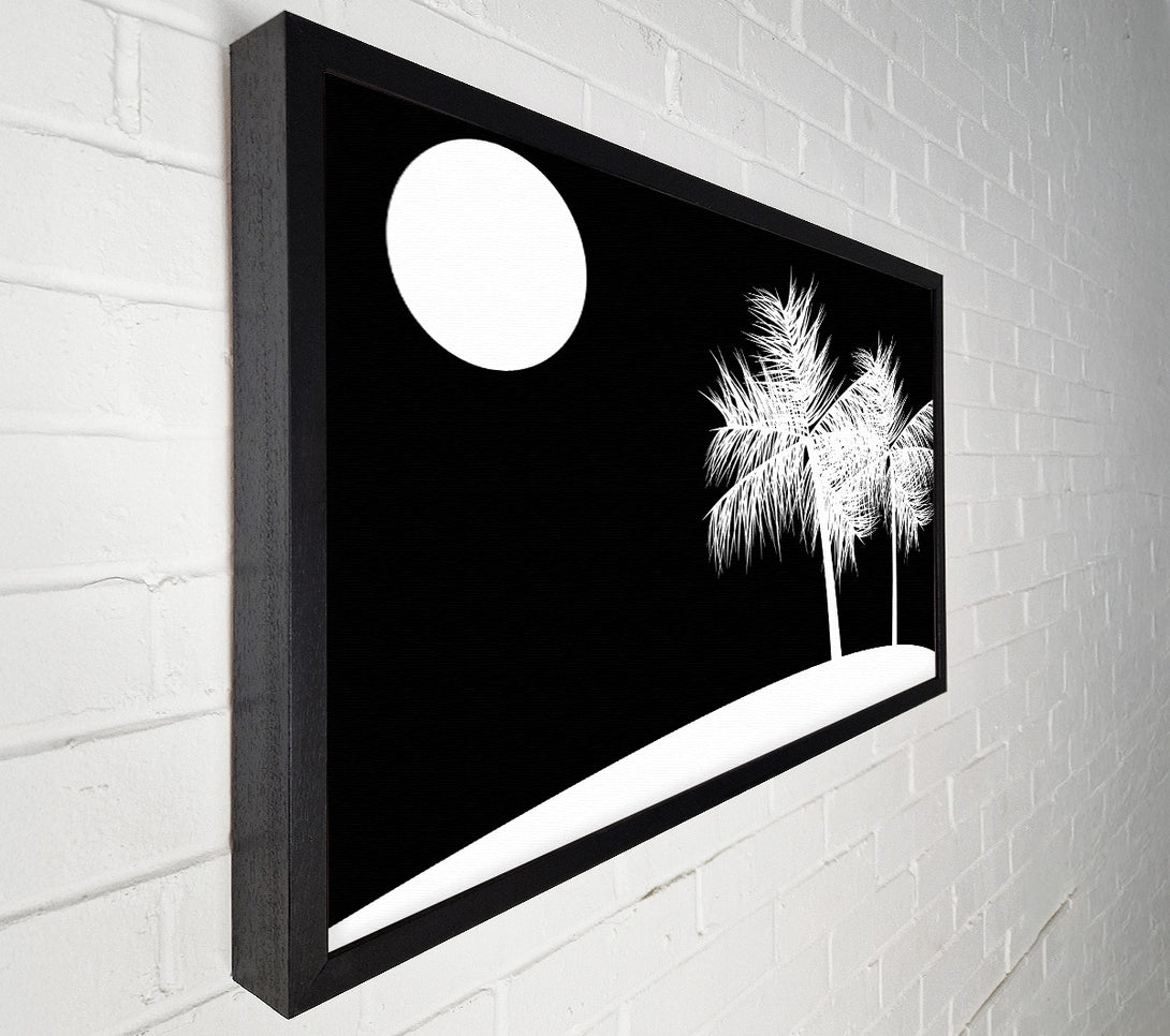  A Canvas Print of Palm Tree Moon White On Black Canvas Art
