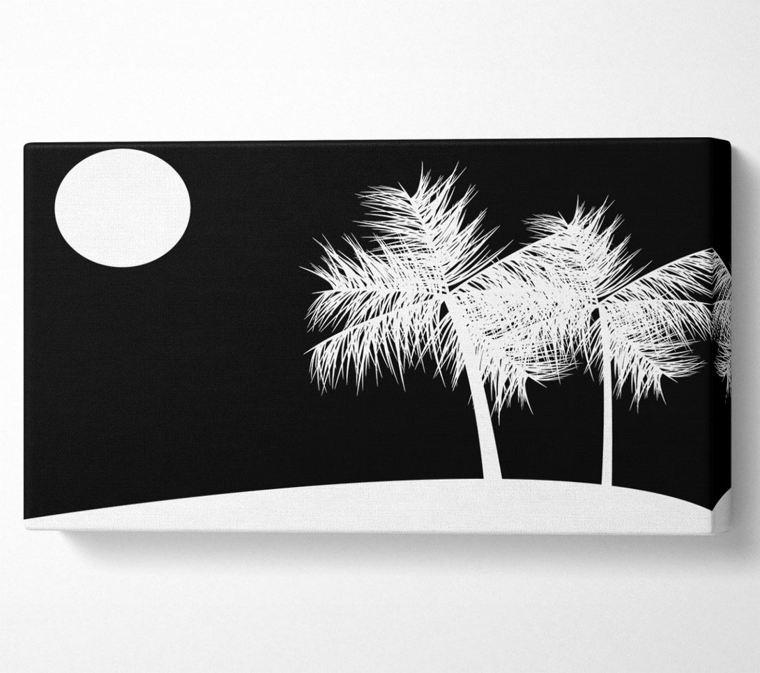  A Canvas Print of Palm Tree Moon White On Black Canvas Art