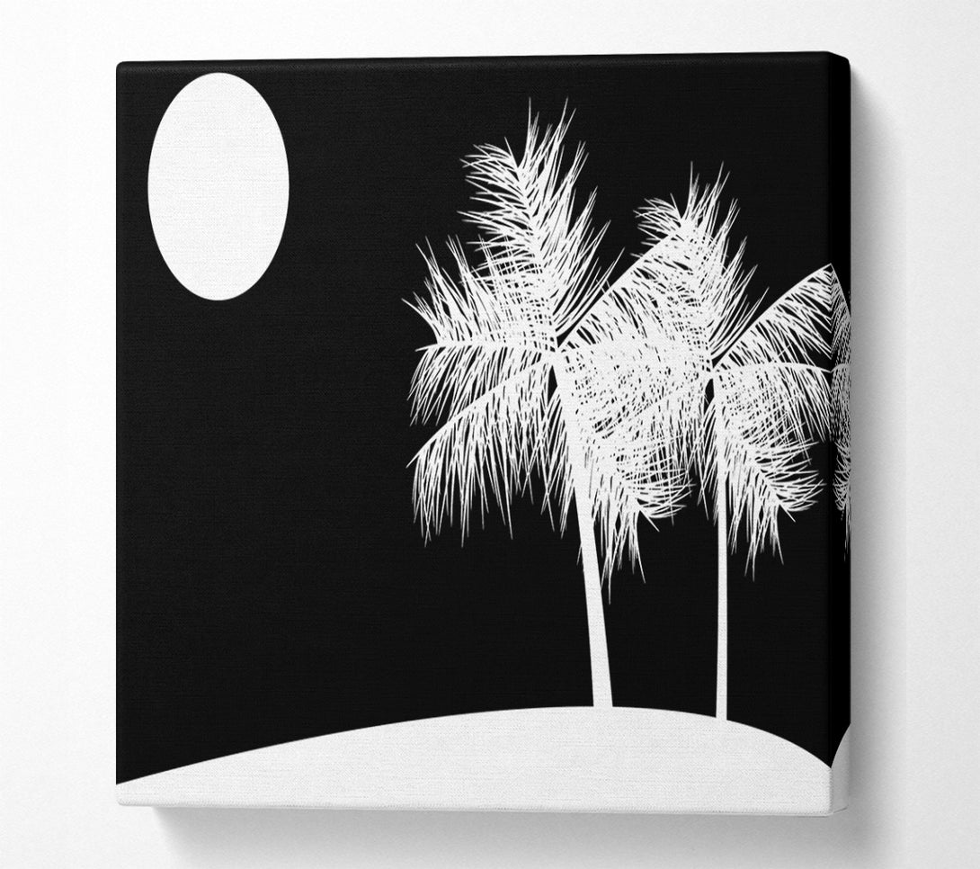 A Canvas Print of Palm Tree Moon White On Black Canvas Art