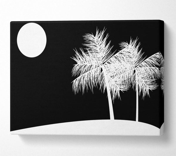  A Canvas Print of Palm Tree Moon White On Black Canvas Art