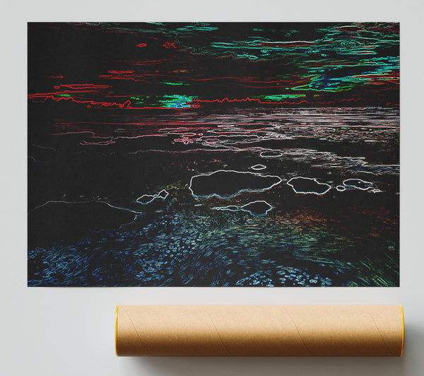 Abstract Neon Seascape Giclee Print