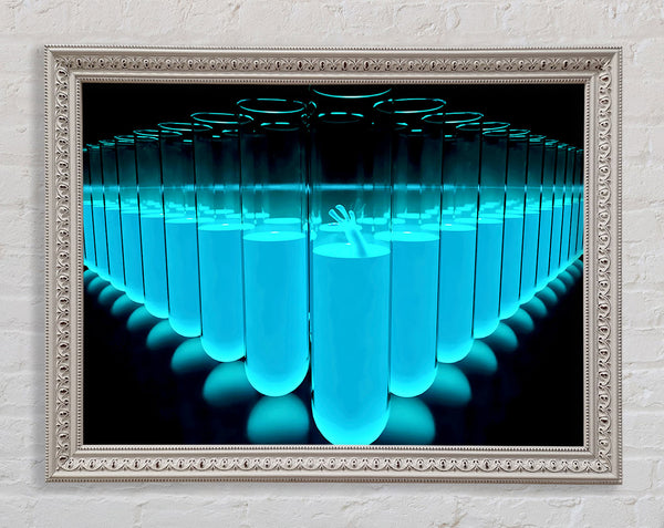Blue Test Tubes Framed Print
