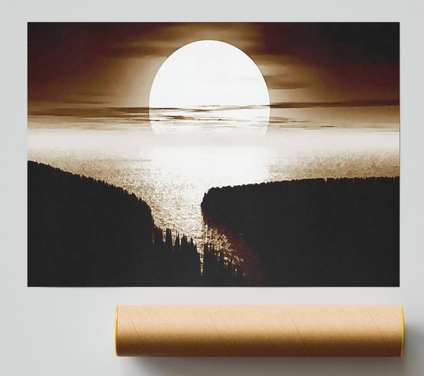 Chocolate Moonlit River Flows Poster