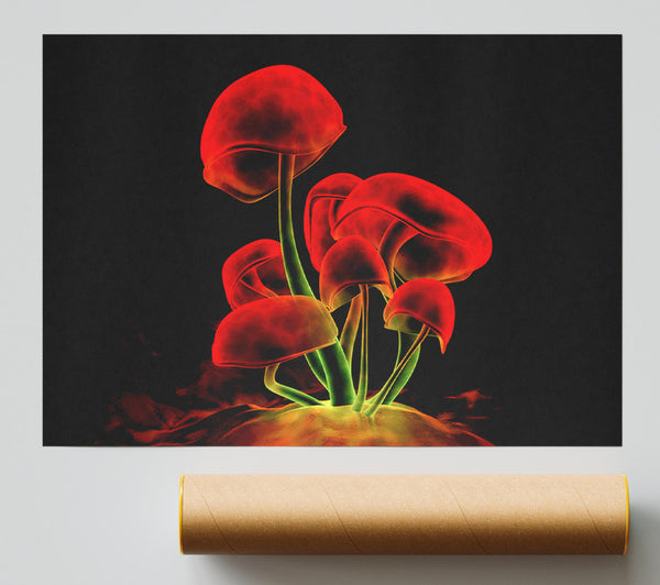 Red Magic Mushrooms Print
