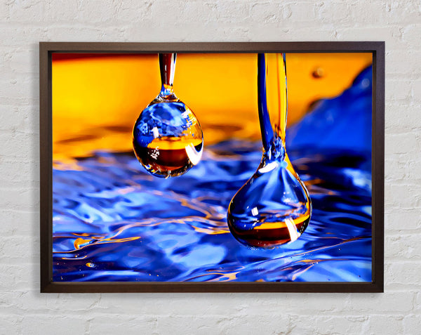Duo Water Droplet Blue Orange Framed Print