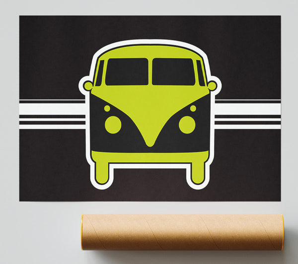 Retro Vw Camper Van Lime Green Giclee Print