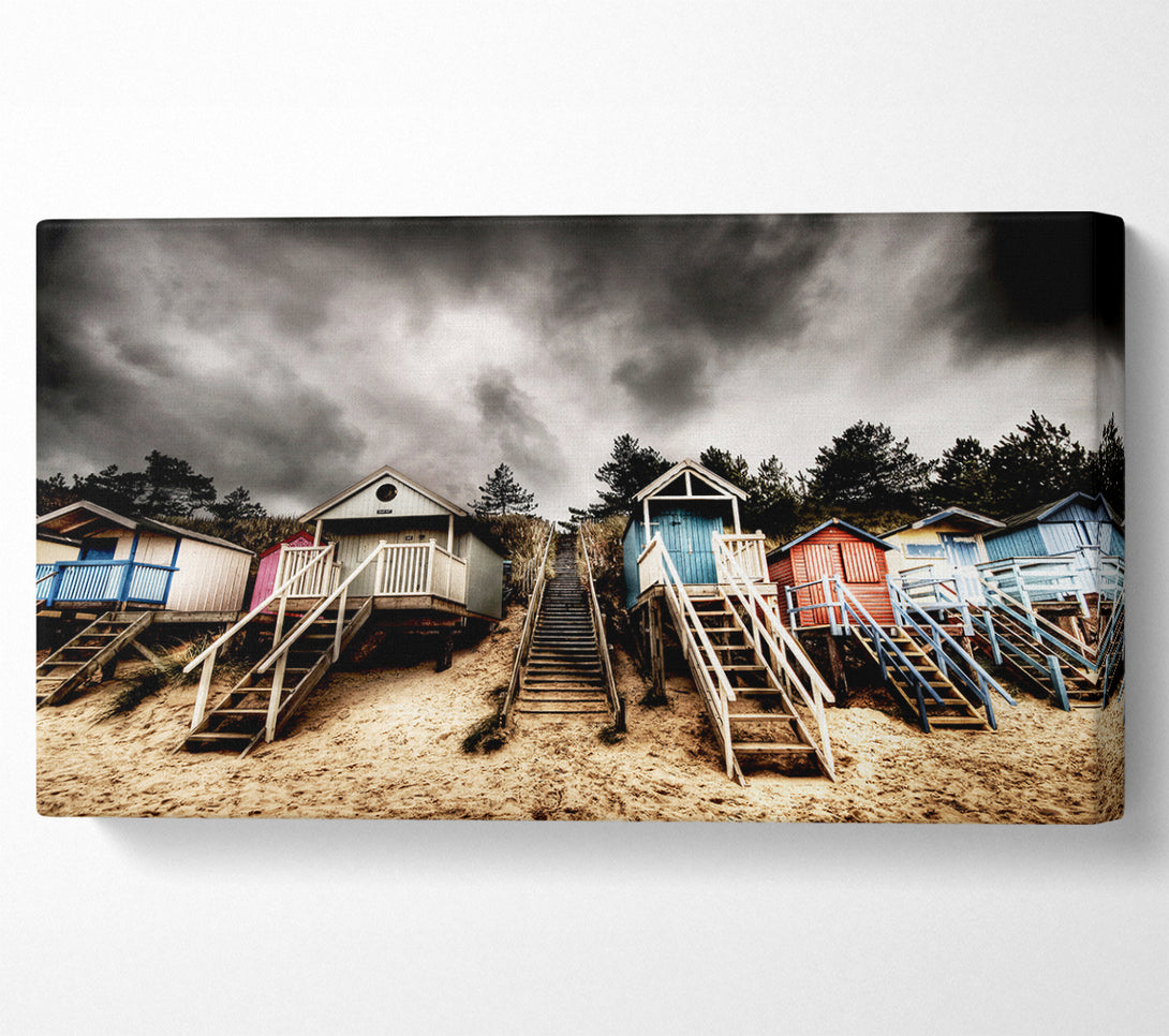  A Canvas Print of Beach Hut Storms Canvas Wall Art